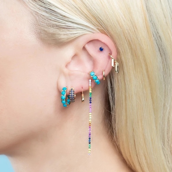 Addilyn Gold & Turquoise Beaded Hoop Earrings - Picture 3 of 7